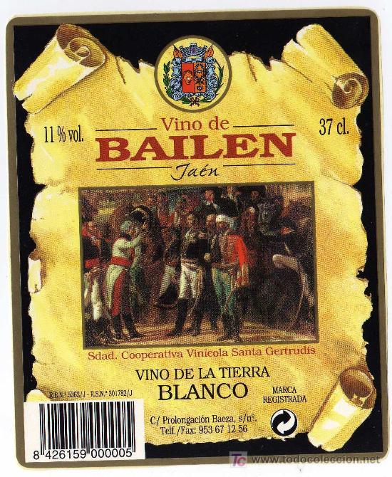 Etiquetas antiguas: ETIQUETA VINO (LA RENDICION DE BAILEN) - COOPERATIVA SANTA GERTRUDIS - BAILEN jAEN)
