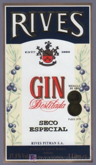 Old Labels: ETIQUETA DE GIN RIVES SECO ESPECIAL. PITMAN. PUERTO DE SANTA MARIA. CADIZ.