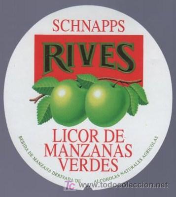 Old Labels: ETIQUETA DE LICOR DE MANZANAS VERDES RIVES SCHNAPPS. RIVES.
