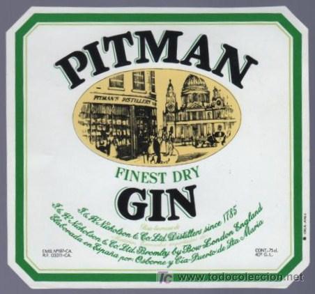 Etichette antiche: ETIQUETA DE GIN PITMAN. OSBORNE Y CIA. PUERTO SANTA MARIA. CADIZ.