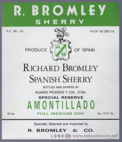 Etichette antiche: ETIQUETA DE AMONTILLADO. RICHARD BROMLEY Y CO. LONDRES. INGLATERRA.