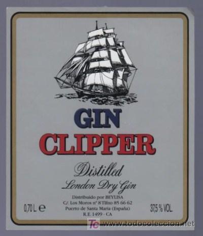 Etichette antiche: ETIQUETA DE GIN CLIPPER. BEYLISA. PUERTO DE SANTA MARIA. CADIZ.