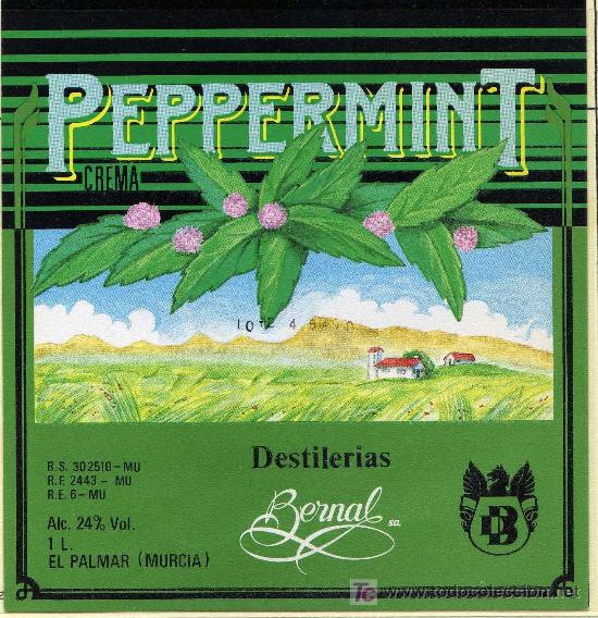 Etichette antiche: ETIQUETA PEPPERMINT - DESTILERIAS BERNAL - EL PALMAR (MURCIA)