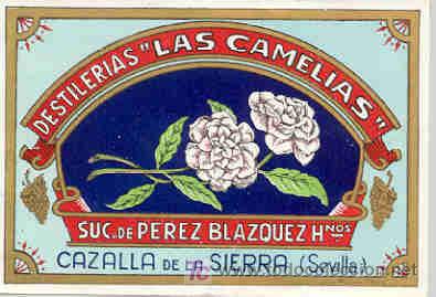 Etichette antiche: ETIQUETA (ANIS) DESTILERIAS LAS CAMELIAS -SUC.DE PEREZ BLAZQUEZ HNOS- CAZALLA DE LA SIERRA (SEVILLA)