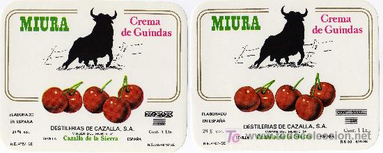 Etichette antiche: ETIQUETA CREMA DE GUINDAS MIURA (TORO) - DESTILERIAS DE CAZALLA (SEVILLA)
