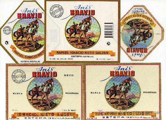 &Eacute;tiquettes anciennes: ETIQUETA ANIS BRAVIO (BANDOLERO Y CABALLO) - IGNACIO NIETO LUQUE - ESTEPA (SEVILLA)