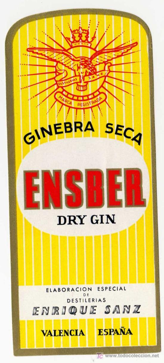 Etiquetas antiguas: ETIQUETA GINEBRA ENSDER DRY GIN - ENRIQUE SANZ - VALENCIA