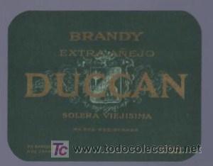 Alte Etiketten: ETIQUETA DE BRANDY EXTRA A&Ntilde;EJO. DUCCAN. H. DE J. PARERA. BARCELONA.
