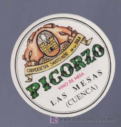 Alte Etiketten: ETIQUETA DE VINO DE MESA LAS MESAS. PICORZO. SANTO NI&Ntilde;O DE LA BOLA. CUENCA. ESPA&Ntilde;A.