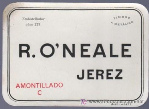 Etichette antiche: ETIQUETA DE AMONTILLADO C. RAFAEL O&acute;NEALE. JEREZ. ESPA&Ntilde;A.
