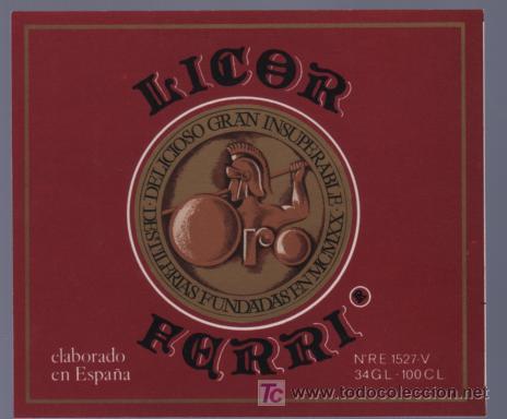 Alte Etiketten: ETIQUETA DE LICOR FARRI. ESPA&Ntilde;A.