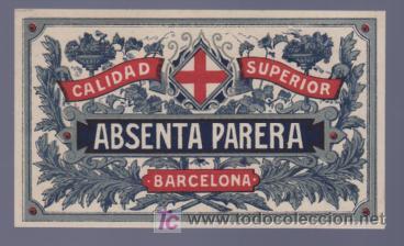 Old Labels: ETIQUETA DE ABSENTA PARERA. BARCELONA. ESPA&Ntilde;A,