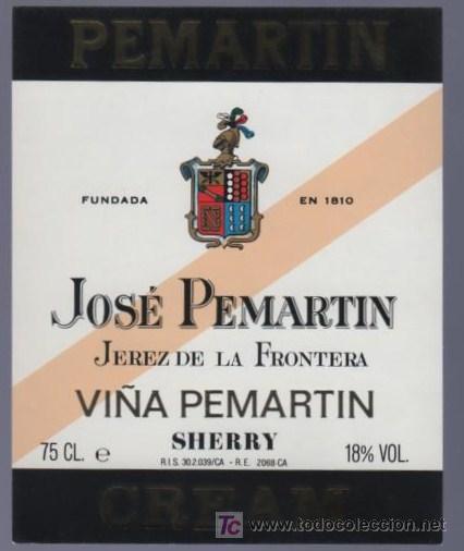Old Labels: ETIQUETA DE CREAM. JOSE PEMARTIN. JEREZ. ESPA&Ntilde;A.