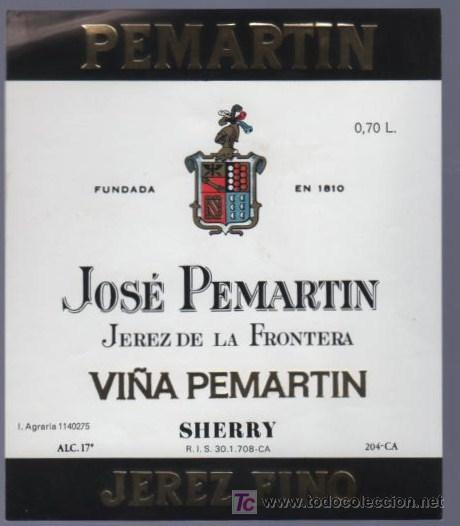 Old Labels: ETIQUETA DE JEREZ FINO. JOSE PEMARTIN. JEREZ. ESPA&Ntilde;A.