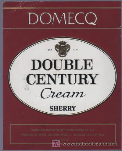 Old Labels: ETIQUETA DE DOUBLE CENTURY CREAM. PEDRO DOMECQ. JEREZ. ESPA&Ntilde;A.