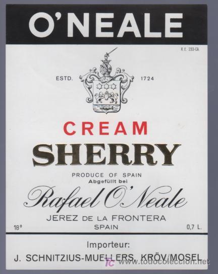 Alte Etiketten: ETIQUETA DE CREAM. RAFAEL O&acute;NEALE. JEREZ. ESPA&Ntilde;A.