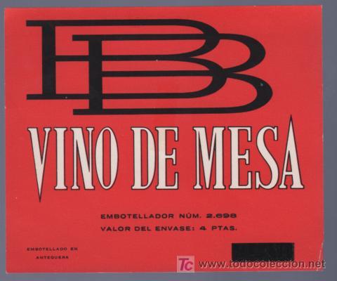 Old Labels: ETIQUETA DE VINO DE MESA. ANTEQUERA. ESPA&Ntilde;A.