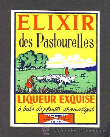 Etiquetas antiguas: Etiqueta belga de licor Elixir des Pastourelles - Foto 1