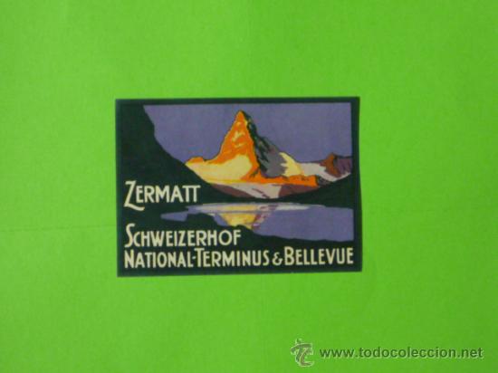 Etiquetas antiguas: ETIQUETA HOTEL -SIUIZA-HOTEL ZERMATT-SCHWEIZERHOF-NATIONAL& BELLEVUE .TERMINUS- MEDIDAS 70 X 95  mm