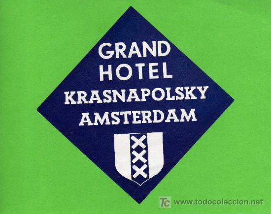 Etiquetas antiguas: ETIQUETA DE HOTEL -  GRAN HOTEL KRASAPOLSKY  - AMSTERDAM - HOLANDA.