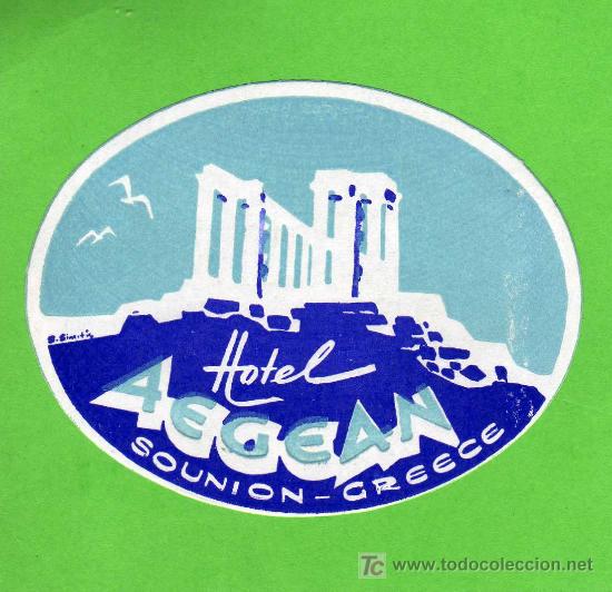 Etiquetas antiguas: ETIQUETA DE HOTEL - HOTEL AEGEAN - SOUNION - GRECIA.