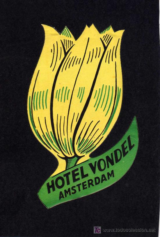 Etiquetas antiguas: ETIQUETA DE HOTEL -  HOTEL VONDEL - AMSTERDAM - HOLANDA.