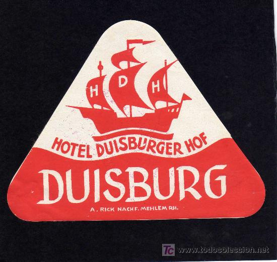 Etiquetas antiguas: ETIQUETA DE HOTEL -   HOTEL DUISBURGER HOF -  DIUSBURG  - ALEMANIA.