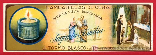 Etichette antiche: ETIQUETA  LAMPARILLAS DE CERA , GRANDE , J. TORMO BLASCO , ALBAIDA VALENCIA , E749
