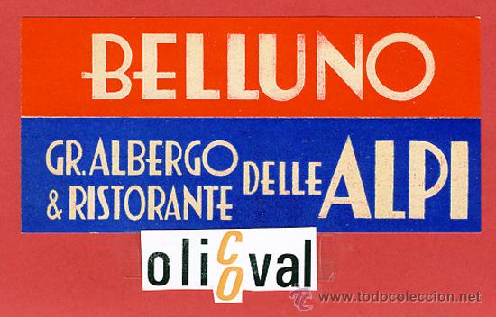 Etiquetas antiguas: ETIQUETA HOTEL -ITALIA-BELLUNO LOS ALPES -TIPOGRAFICA -55 X120 mm