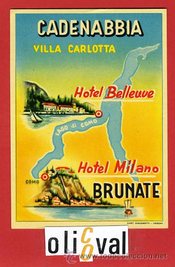 Etiquetas antiguas: ETIQUETA HOTEL -HOTEL BELLEUVE Y HOTEL MILANO -VILLA CARLOTA--ILUSTRACION-12X85.DATADA