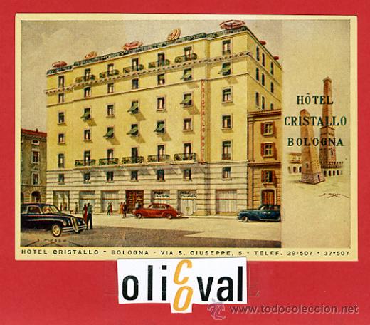 Etiquetas antiguas: ETIQUETA HOTEL -HOTEL CRISTALLO -BOLOGNA - 120 X85 mm.-ILUSTRACION -HUECO-DE LO MEJOR DE LA COLECCIO