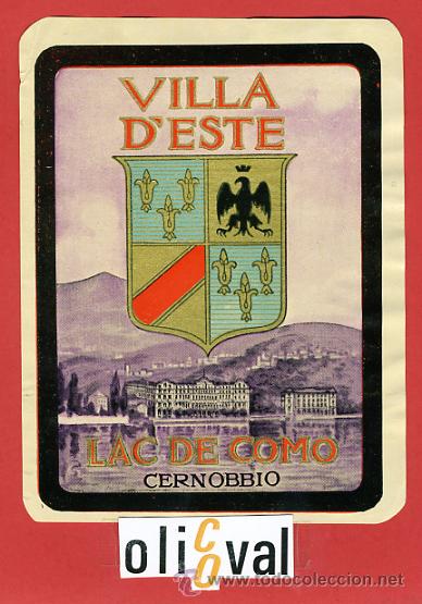 Etiquetas antiguas: ETIQUETA HOTEL - ITALIA-VILLA D&acute;ESTE -CERNOBBIO -ILUSTRACION- 130X100 mm.-HUECO-