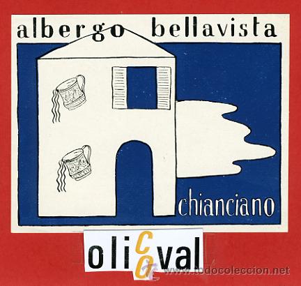 Etiquetas antiguas: ETIQUETA HOTEL - ITALIA-ALBERGO BELLAVISTA -CHIANCIANO-ILUSTRACION- 105X84 mm.-HUECO-