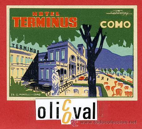 Etiquetas antiguas: ETIQUETA HOTEL - ITALIA-TERMINUS- COMO-ILUSTRACION FIRMADA - 95X70mm.-HUECO-