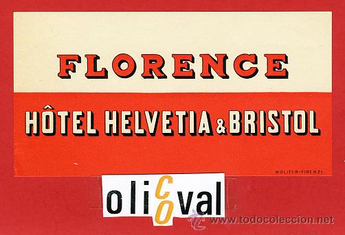 Etiquetas antiguas: ETIQUETA HOTEL -ITALIA -HELVETIA6&BRISTOL -FIRENZE-DATADA-  - 120X 60 mm