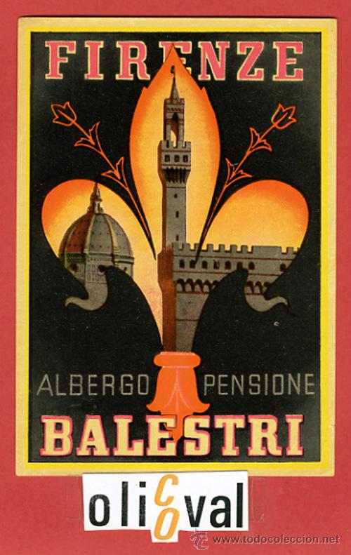 Etiquetas antiguas: ETIQUETA HOTEL -ITALIA -BALESTRI  -FIRENZE- - BARNIZADA - 128X 85 mm
