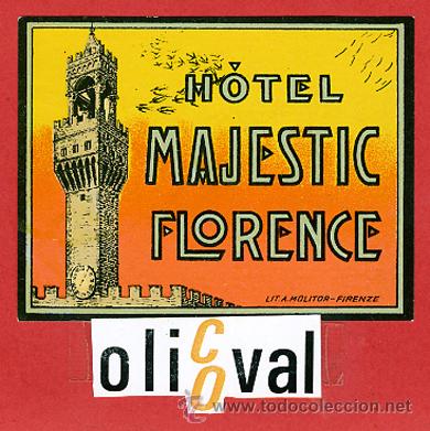 Etiquetas antiguas: ETIQUETA HOTEL -ITALIA - MAJESTIC  -FIRENZE- DATADA- BARNIZADA -  PEQUE&Ntilde;A 60X 75 mm