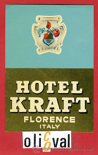 Etiquetas antiguas: ETIQUETA HOTEL -ITALIA- KRAFT--FIRENZE - BARNIZADA- MUY BONITA 110X 85mm