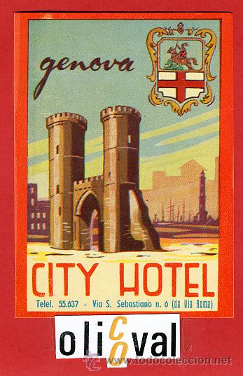 Etiquetas antiguas: ETIQUETA HOTEL -ITALIA- CITY-DATADA -GENOVA--HUECO- -110X 80 mm