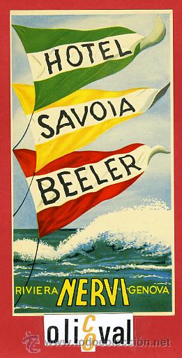 Etiquetas antiguas: ETIQUETA HOTEL -ITALIA- SAVOIA BEELER-ILUSTRACION -GENOVA-HUECO-BARNIZ--81X155 mm