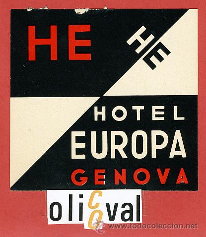 Etiquetas antiguas: ETIQUETA HOTEL -ITALIA- GENOVA -GENOVA- TIPOGRAFICA- 88 X 88 mm -