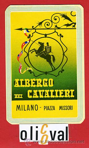 Etiquetas antiguas: ETIQUETA HOTEL-ITALIA - ALBERGO DEL CAVALIERI-MILANO- ILUSTRACION- DATADA--HUECO--105X700 mm