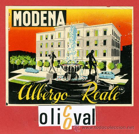 Etiquetas antiguas: ETIQUETA HOTEL-ITALIA -ALBERGO REALE- MODENA- ILUSTRACION MUY BUENA - HUECO-105X90mm