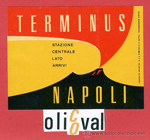 Etiquetas antiguas: ETIQUETA HOTEL - ITALIA-TERMINUS -NAPOLI- ILUSTRACION DATADA-TIPO - 100X75   mm.-