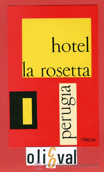 Etiquetas antiguas: ETIQUETA HOTEL - ITALIA-  LA ROSETA -PERUGIA- ILUSTRACION  -HUECO-120X 80 mm.-