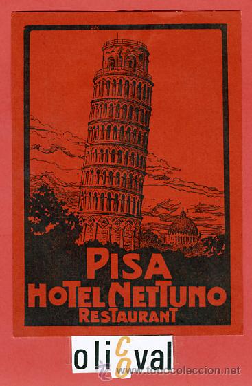 Etiquetas antiguas: ETIQUETA HOTEL - ITALIA- NEPTUNO  -PISA-TIPOGRAFICA  GRANATE  140 X 100- mm.-