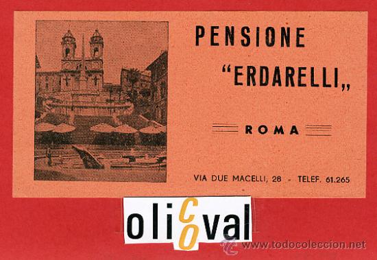 Etiquetas antiguas: ETIQUETA HOTEL - ITALIA-PENSIONE &uml;ERDARELLI &uml; -ROMA - DATADA - TIPO-120 X 65-mm