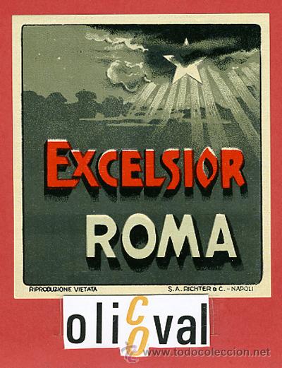 Etiquetas antiguas: ETIQUETA HOTEL - ITALIA- EXCELSIOR N&ordm; 1  -ROMA - ILUSTRACION DATADA BARNIZ-HUECO- 76 X  85 mm