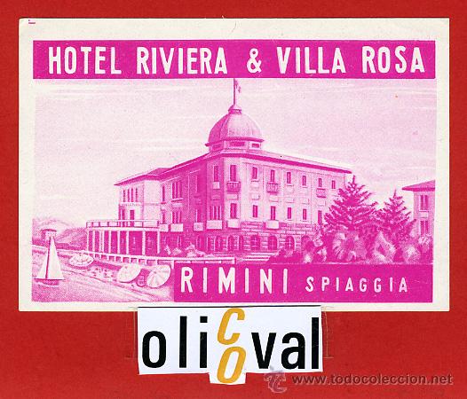 Etiquetas antiguas: ETIQUETA HOTEL - ITALIA-RIVIERA & VILLA ROSA-RIMINI - SPIAGGIA ILUSTRACION   TIPO - 100X 70 mm