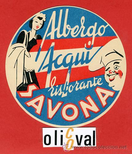 Etiquetas antiguas: ETIQUETA HOTEL - ITALIA-  ALBERGO ACQUI - SAVONA  - ILUSTRACION -HUECO - DIAMETRO 100 mm